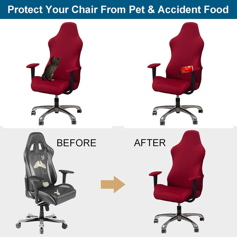 WOMACO Gaming Chair Slipcover Stretch Seat Chair Cover for Leather Computer Reclining Racing Ruffled Gamer Chair Protector (Red, One-Size) - Image 4